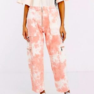 The Ragged Priest Tie-dye Mid-rise Zip Cargo zip pockets Raw trims Cropped Sz XS